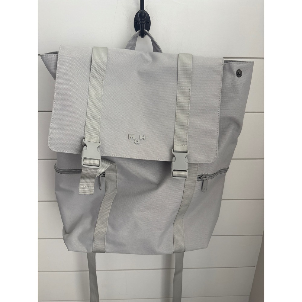 M.H.a Gray Canvas Laptop Backpack Minimalist Commuter Bag with Buckle Flap